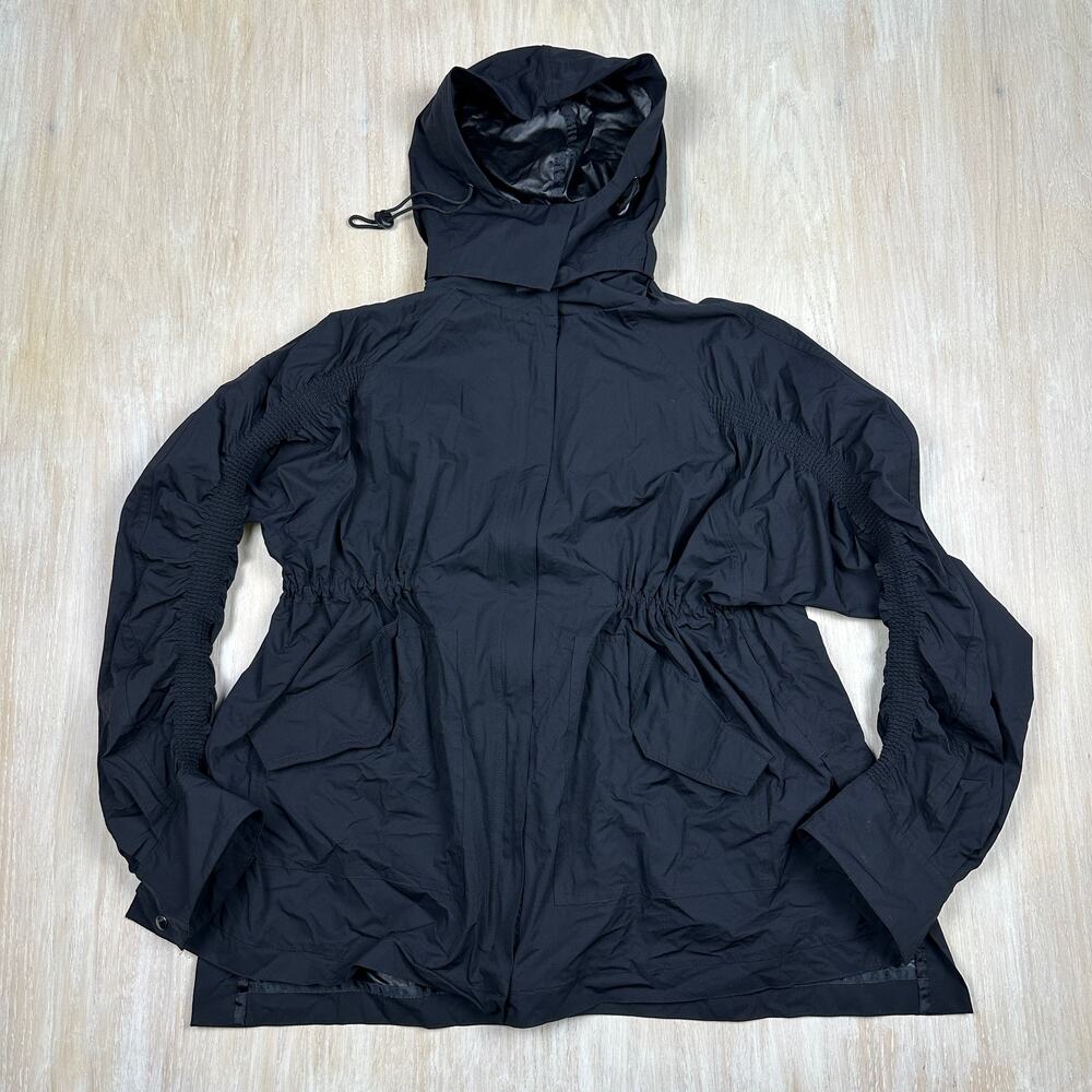 Fabletics Black Giana Ruched Rain Coat Oversized Longline Windbreaker Jacket XXS